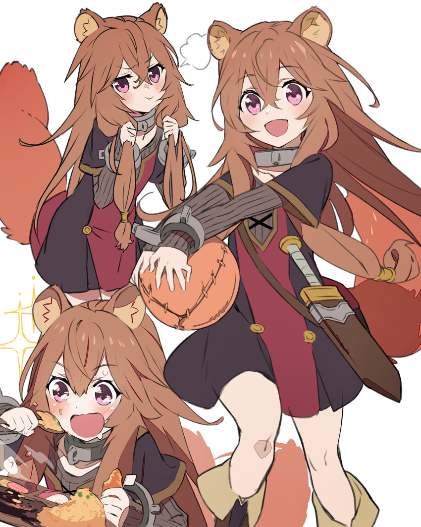 1girl, :d, animal_ear_fluff, animal_ears, ball, blush, brown_hair, collar