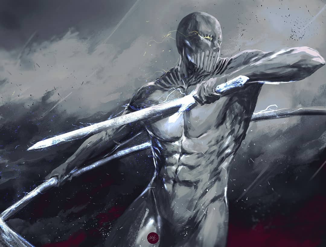 1boy, abs, dual_wielding, holding, holding_sword, holding_weapon, male_focus, muscular
