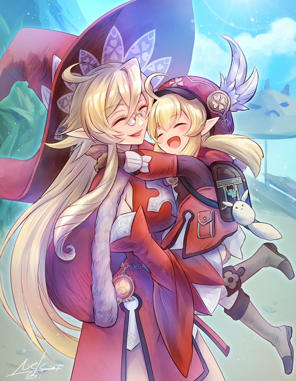 ^_^, ^o^, ahoge, alice_(genshin_impact), backpack, bag, bag_charm, bangs