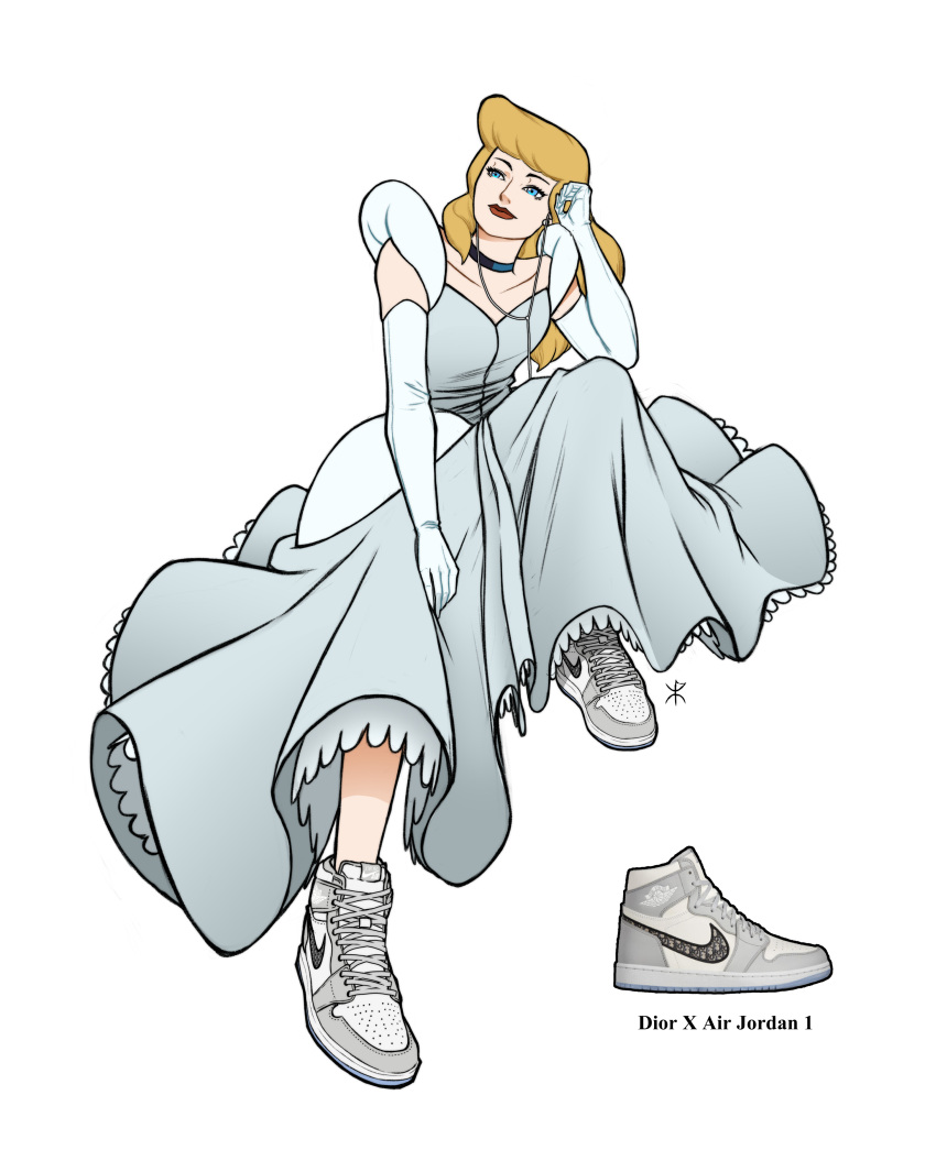 1girl, absurdres, air_jordan, air_jordan_1, apoloniodraws, blonde_hair, blue_eyes, choker
