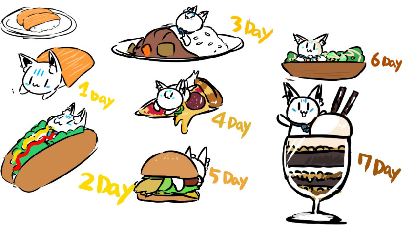 :3, animal_ear_fluff, animal_ears, burger, commentary_request, curry, curry_rice, earrings