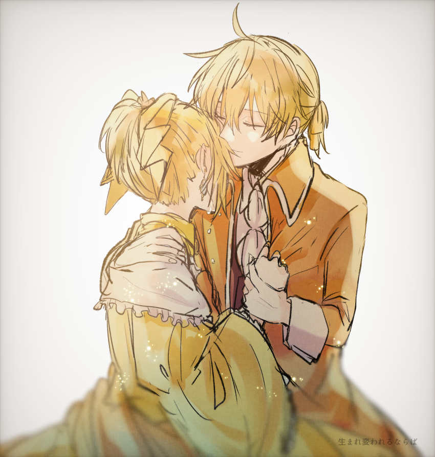 1boy, 1girl, ahoge, aku_no_meshitsukai_(vocaloid), allen_avadonia, blonde_hair, bow, brother_and_sister