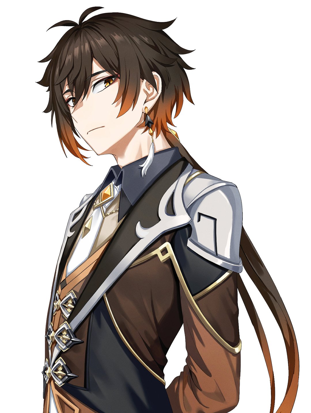 1boy, antenna_hair, arms_behind_back, bangs, black_hair, bob_(bab67ii), brown_hair, closed_mouth