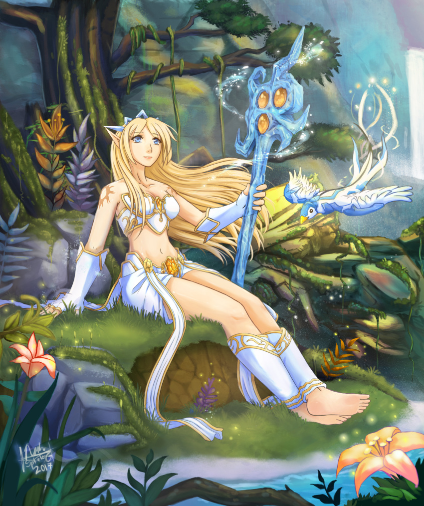 absurdres, angel, barefoot, bird, concept_art, crossed_ankles, crossed_legs, dove