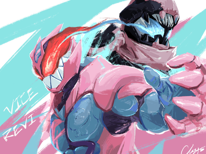 2boys, absurdres, armor, artist_name, artist_request, blue_background, character_name, helmet