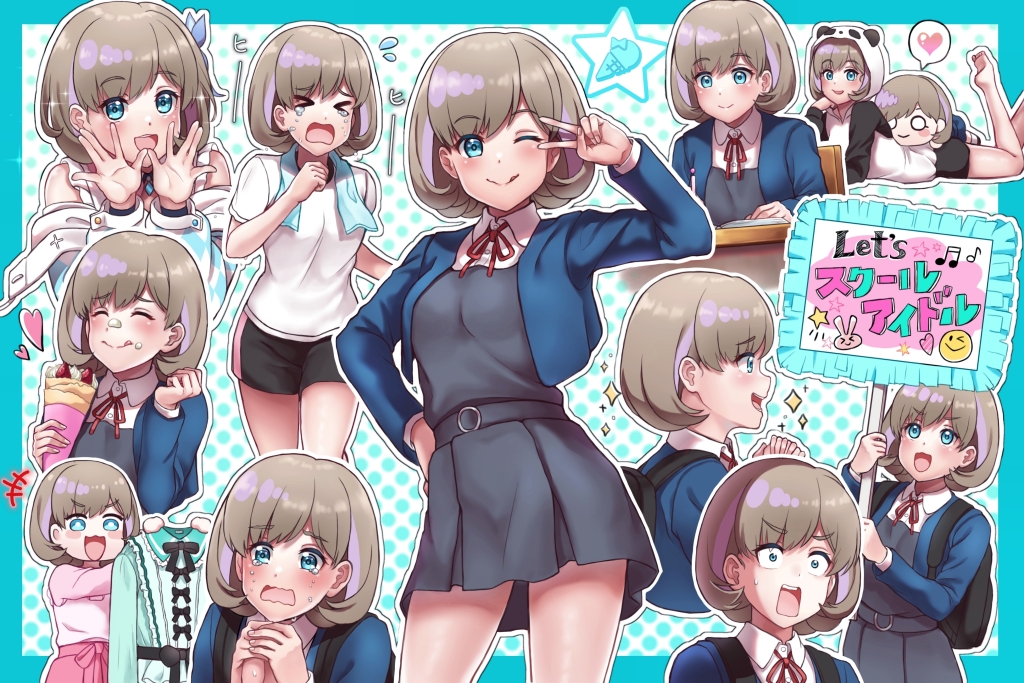 >o<, 1girl, ;p, ^p^, animal_hood, ayako_(gpdls0245), bangs, blue_cardigan
