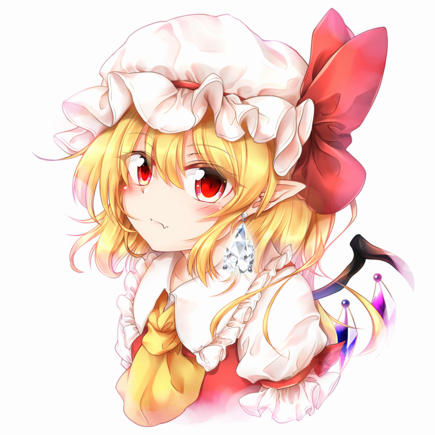1girl, bangs, blonde_hair, blush, bow, closed_mouth, collar, crystal