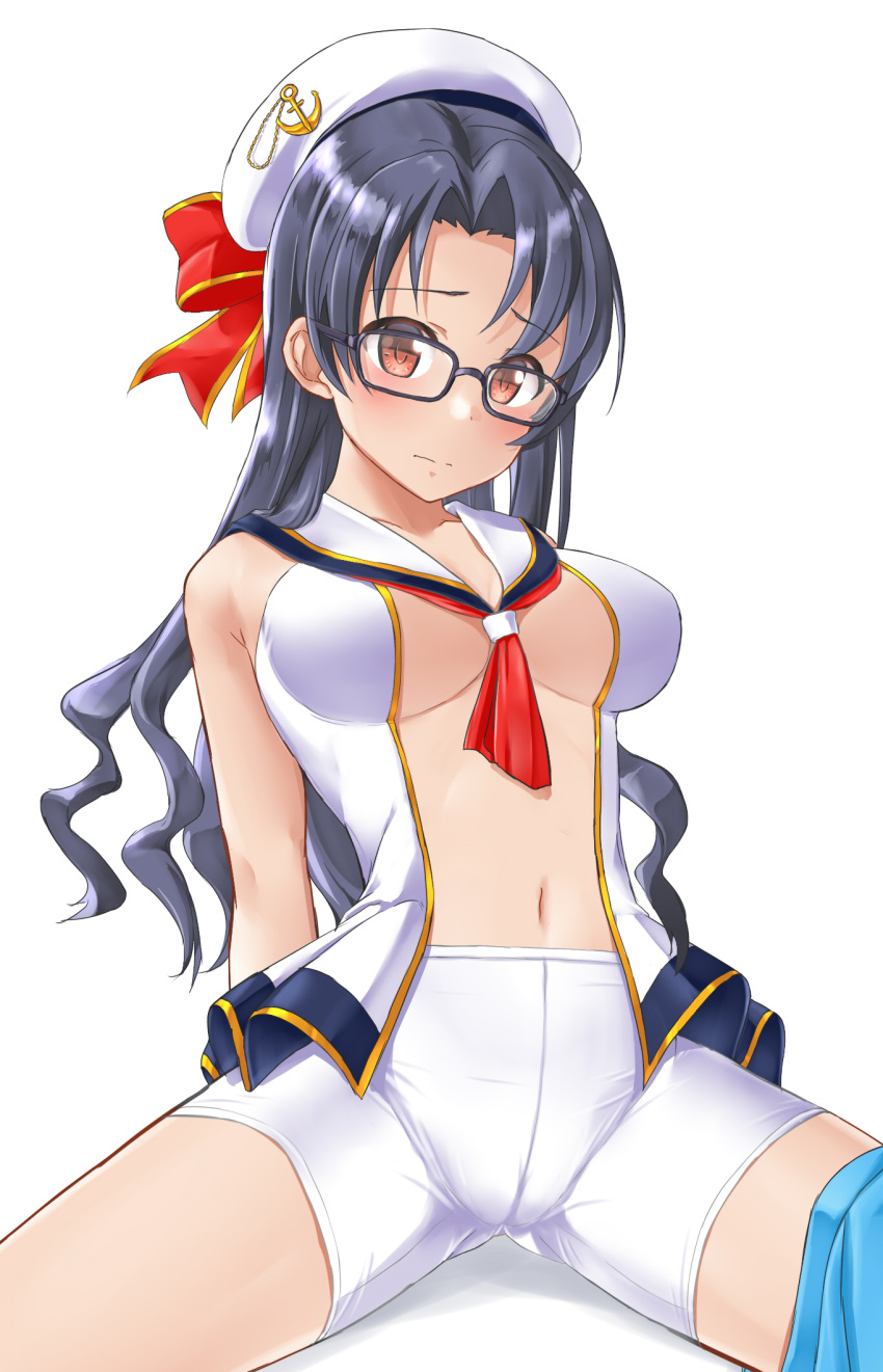 1girl, adapted_costume, aimobake, anchor_ornament, arm_support, bad_id, bad_twitter_id, bangs