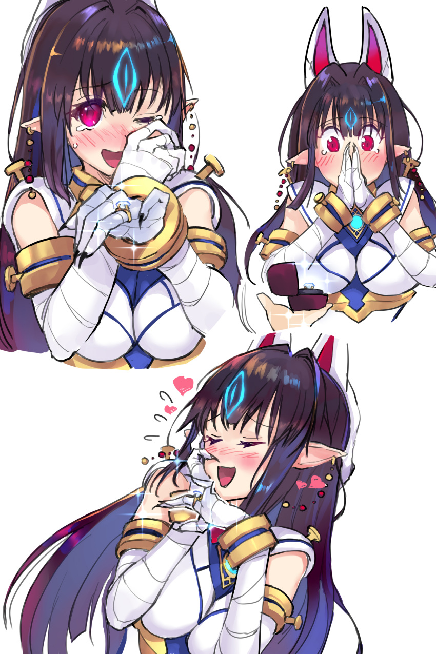 1girl, absurdres, animal_ears, aura, black_hair, blush, breasts, earrings