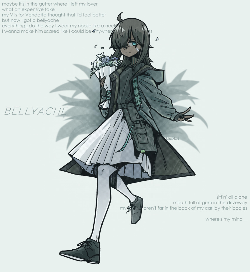 1girl, absurdres, ahoge, arknights, bandage_on_face, bandages, black_footwear, black_gloves