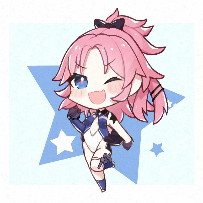 akutaa, asymmetrical_sleeves, azur_lane, black_ribbon, blue_eyes, blue_legwear, chibi, dace_(azur_lane)