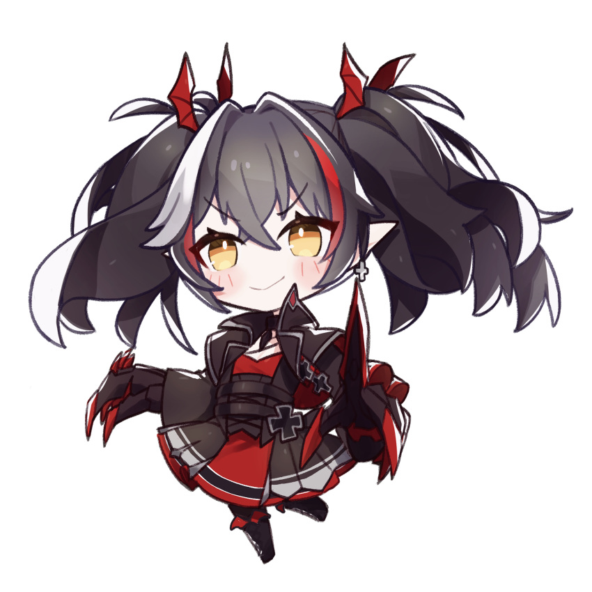 akutaa, azur_lane, black_dress, black_hair, chibi, claws, dress, earrings