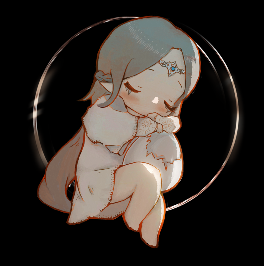 1girl, chibi, circlet, closed_eyes, cracked_egg, dark_souls_(series), dark_souls_iii, egg