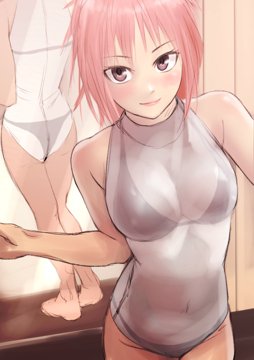 1girl, bare_arms, bare_shoulders, black_bra, black_panties, blush, bra, bra_through_clothes