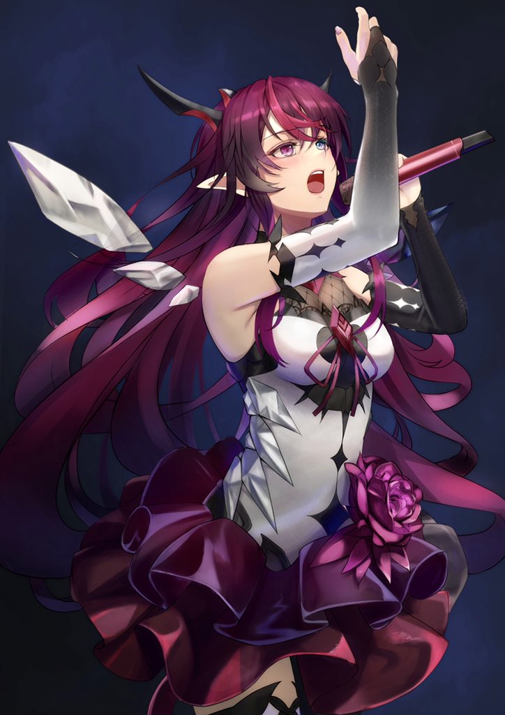 1girl, bangs, blue_eyes, breasts, crystal, detached_sleeves, english_commentary, flower