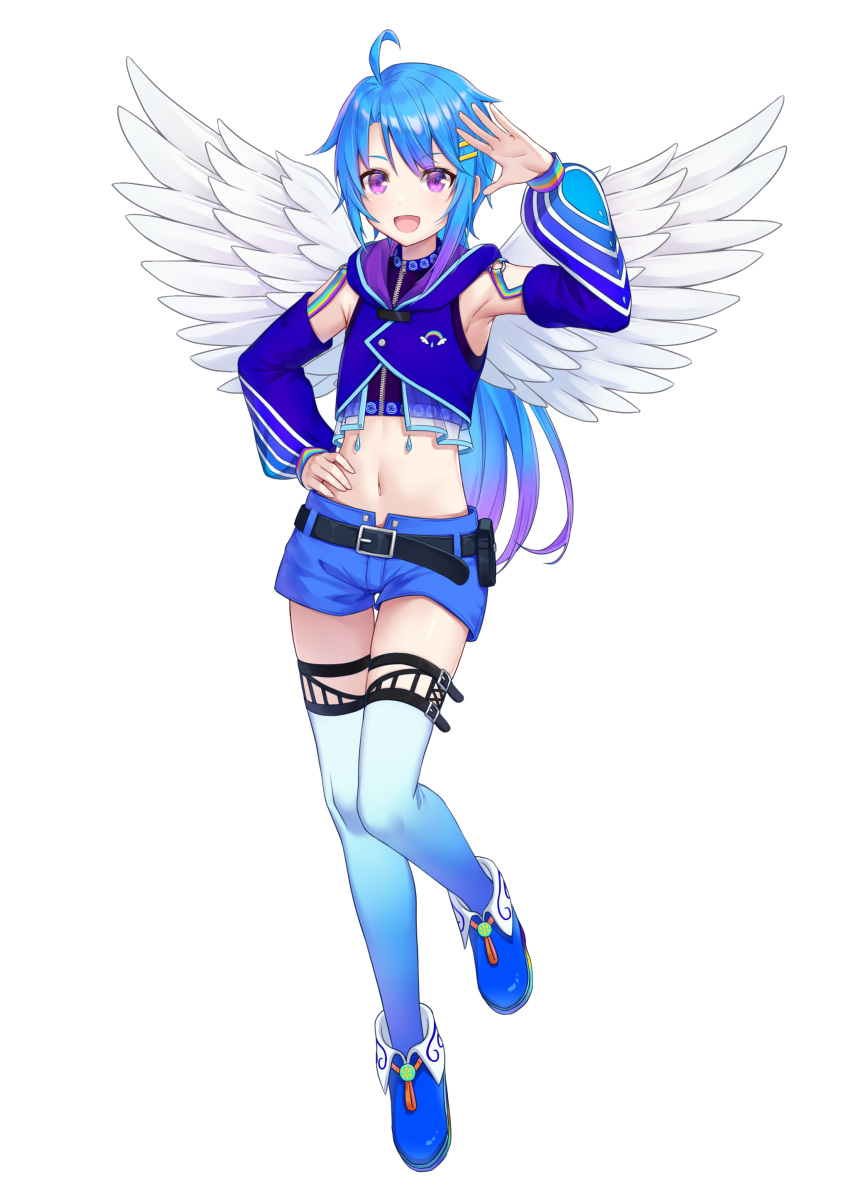 1girl, absurdres, ahoge, arm_up, armpits, bangs, belt, belt_buckle