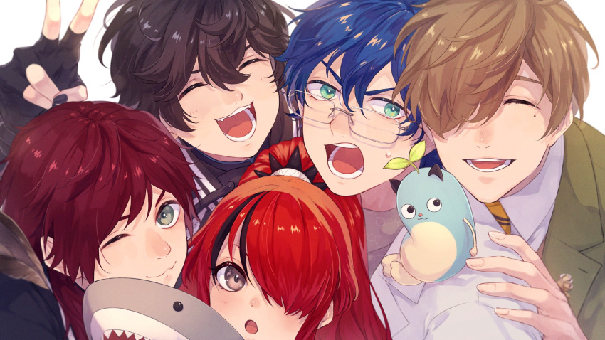 1girl, 4boys, :3, :o, ^_^, aqua_eyes, axia_krone, bangs