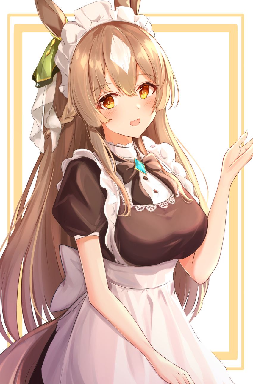 1girl, absurdres, alternate_costume, animal_ears, apron, bangs, black_bow, black_neckwear