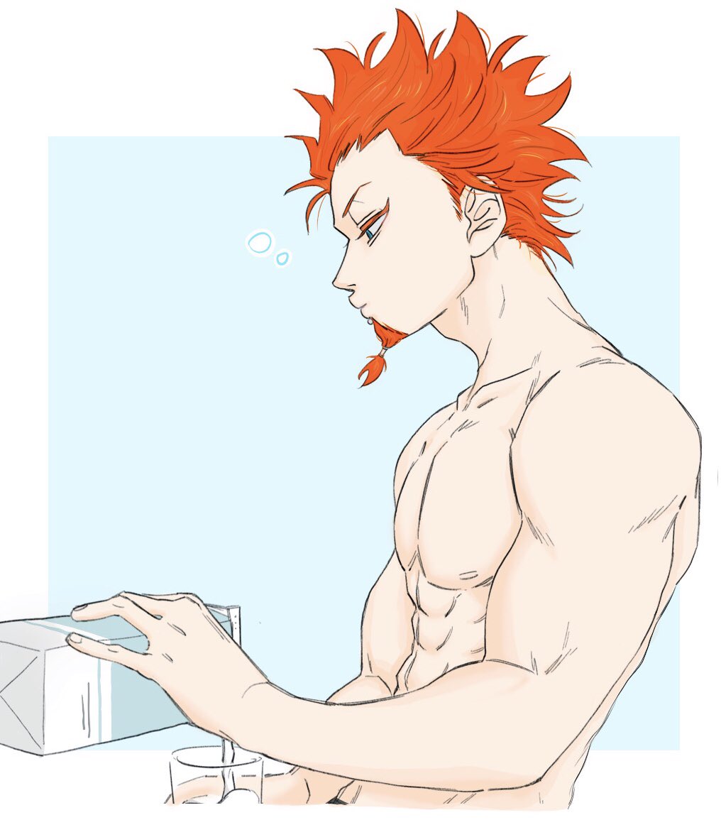 1boy, abs, bangs, blue_background, blue_eyes, dangan_ronpa:_trigger_happy_havoc, dangan_ronpa_(series), facial_hair