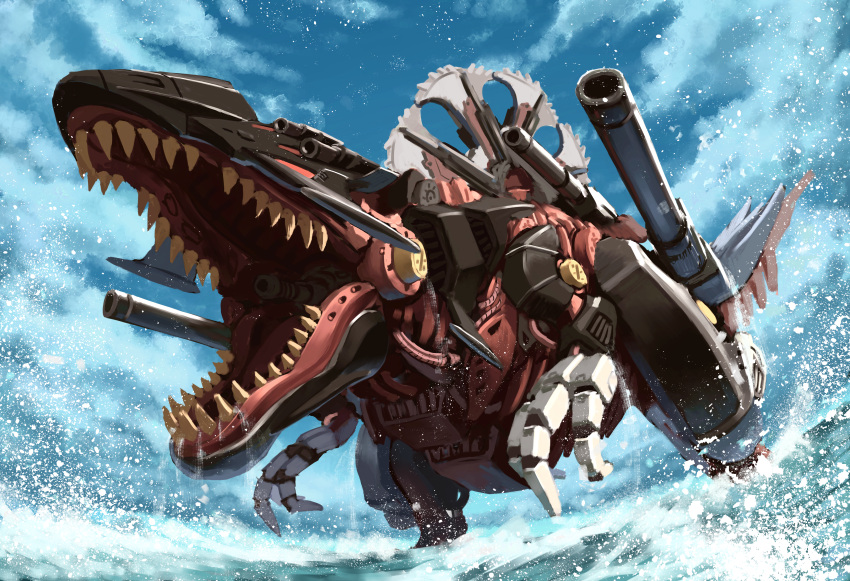 absurdres, alkham, cannon, clouds, genospino, highres, huge_filesize, leaning_forward