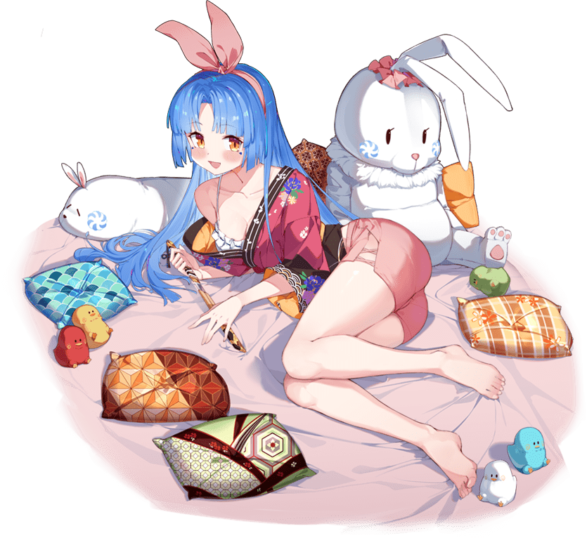 1girl, ark_order, artist_request, asa_no_ha_(pattern), bare_legs, blue_hair, bow, bow_hairband