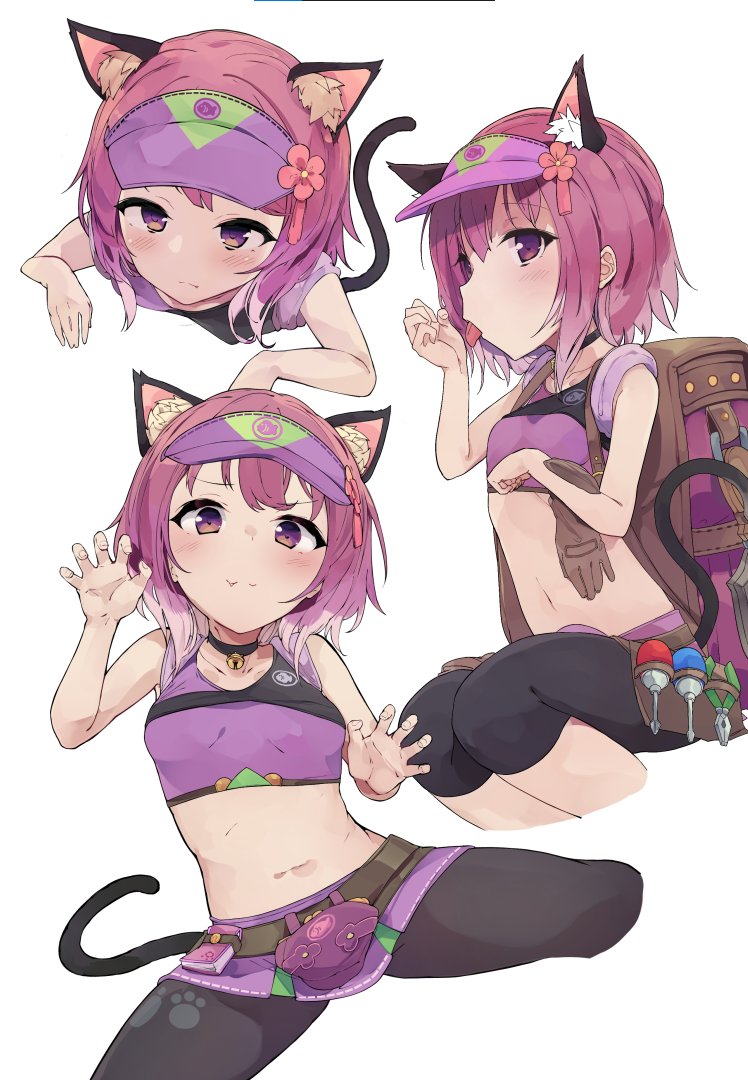 1girl, animal_ears, backpack, bag, bare_shoulders, bell, belt, bike_shorts