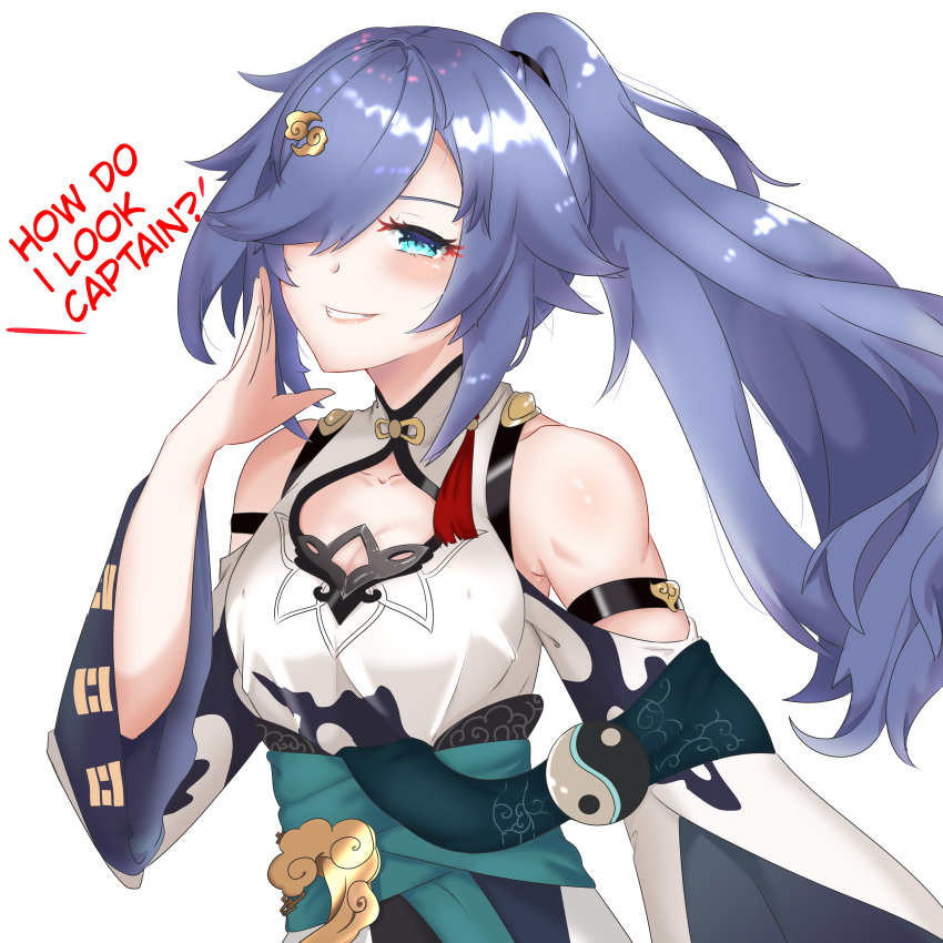 1girl, absurdres, bangs, bare_shoulders, black_hair, blue_eyes, breasts, china_dress