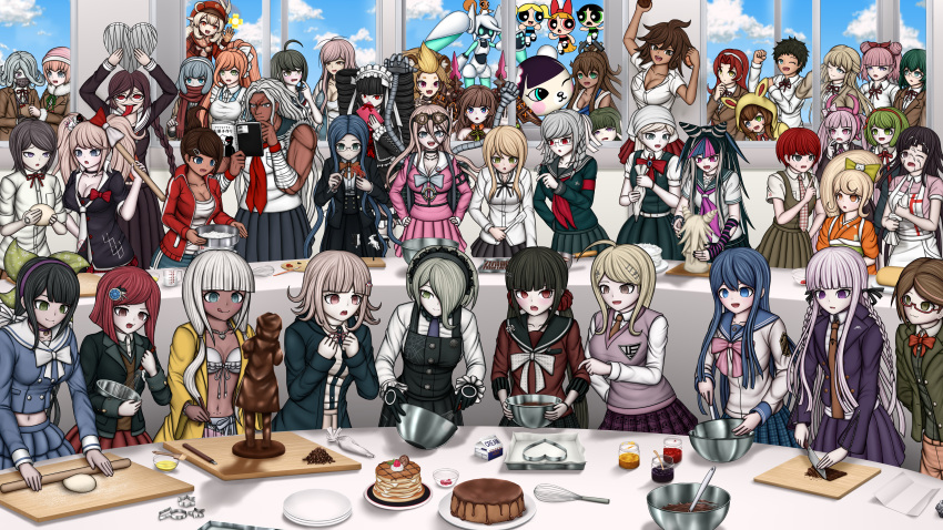 6+girls, :d, :o, absurdres, ahoge, akamatsu_kaede, alternate_hairstyle, andou_ruruka