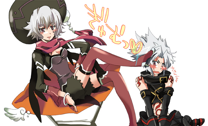 .hack//, .hack//g.u., .hack//link, bare_shoulders, bracelet, cape, couple, elbow_gloves