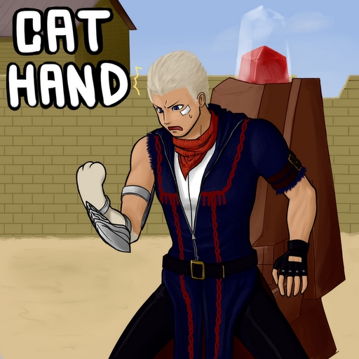 bandage, belt, blonde_hair, blue_eyes, cat_paws, fingerless_gloves, gene, gloves