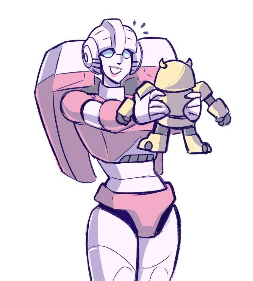 1girl, absurdres, arcee, autobot, blue_eyes, bumblebee, highres, holding