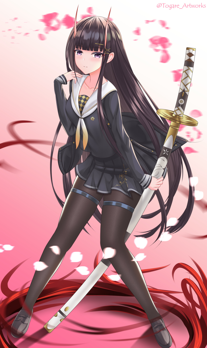1girl, absurdres, artist_name, azur_lane, black_footwear, black_serafuku, black_shirt, black_skirt
