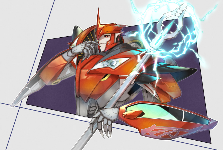 1boy, black_sclera, colored_sclera, decepticon, electricity, headlight, highres, holding