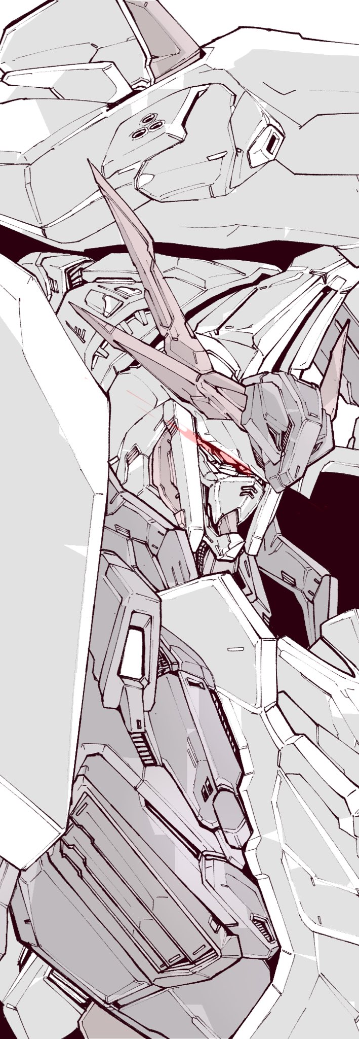 glowing, glowing_eye, gundam, gundam_hathaway's_flash, highres, kuroiwa_cookie, looking_down, mecha