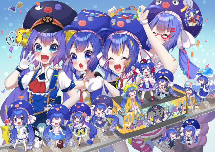 6+girls, ^_^, absurdres, ahoge, animal_hood, anniversary, aqua_eyes, asteroid_stella