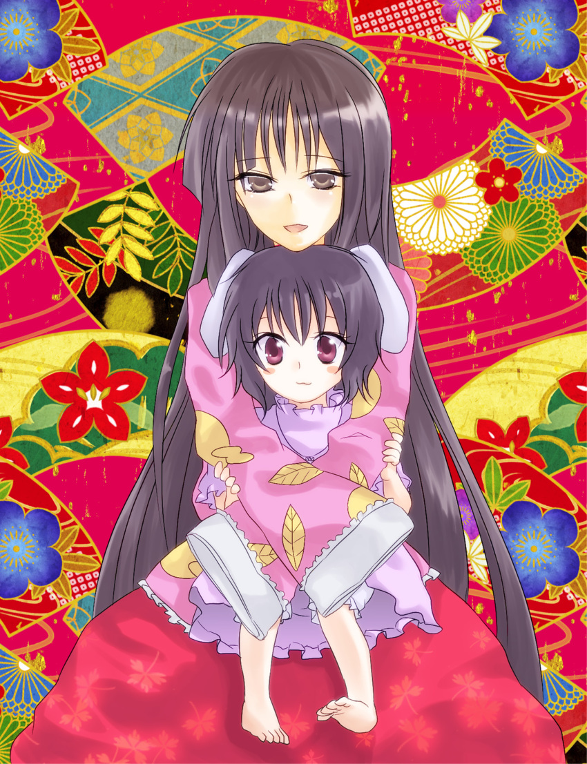 :3, animal_ears, barefoot, black_hair, brown_eyes, bunny_ears, feet, highres