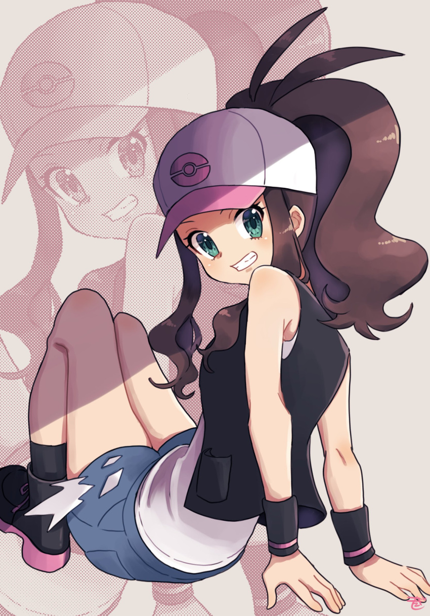 1girl, antenna_hair, aqua_eyes, black_vest, brown_hair, denim, from_side, full_body
