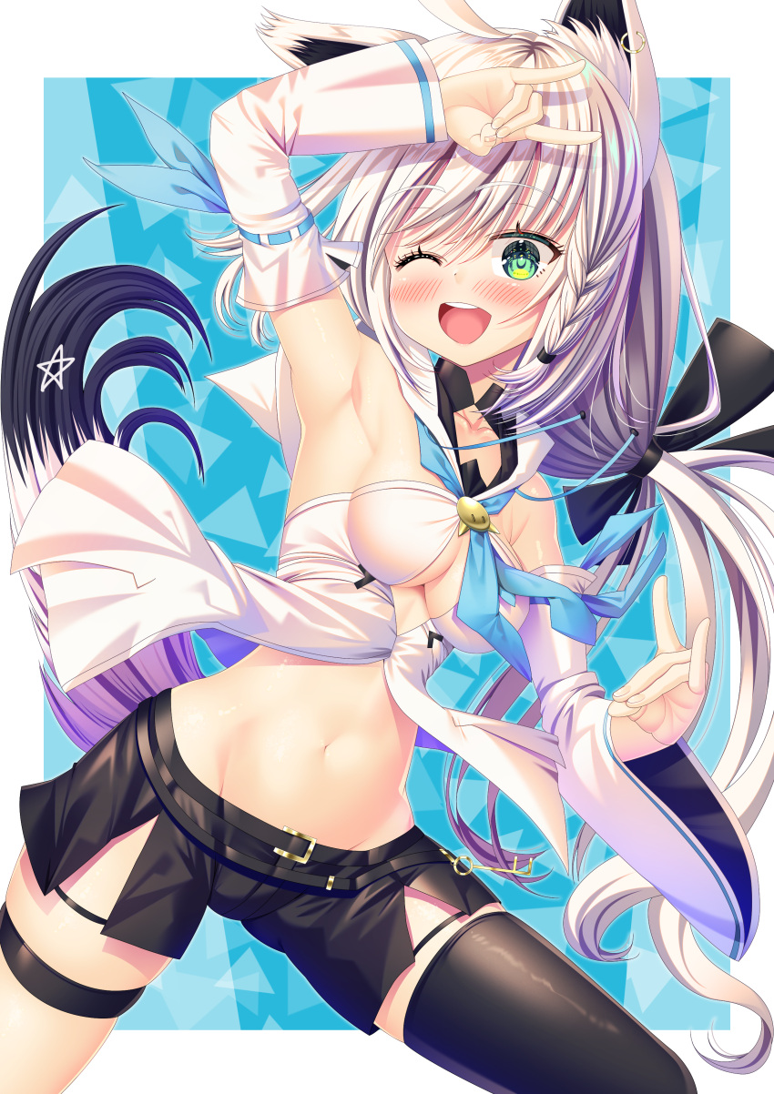 1girl, absurdres, ahoge, animal_ear_fluff, animal_ears, arm_up, armpits, bangs