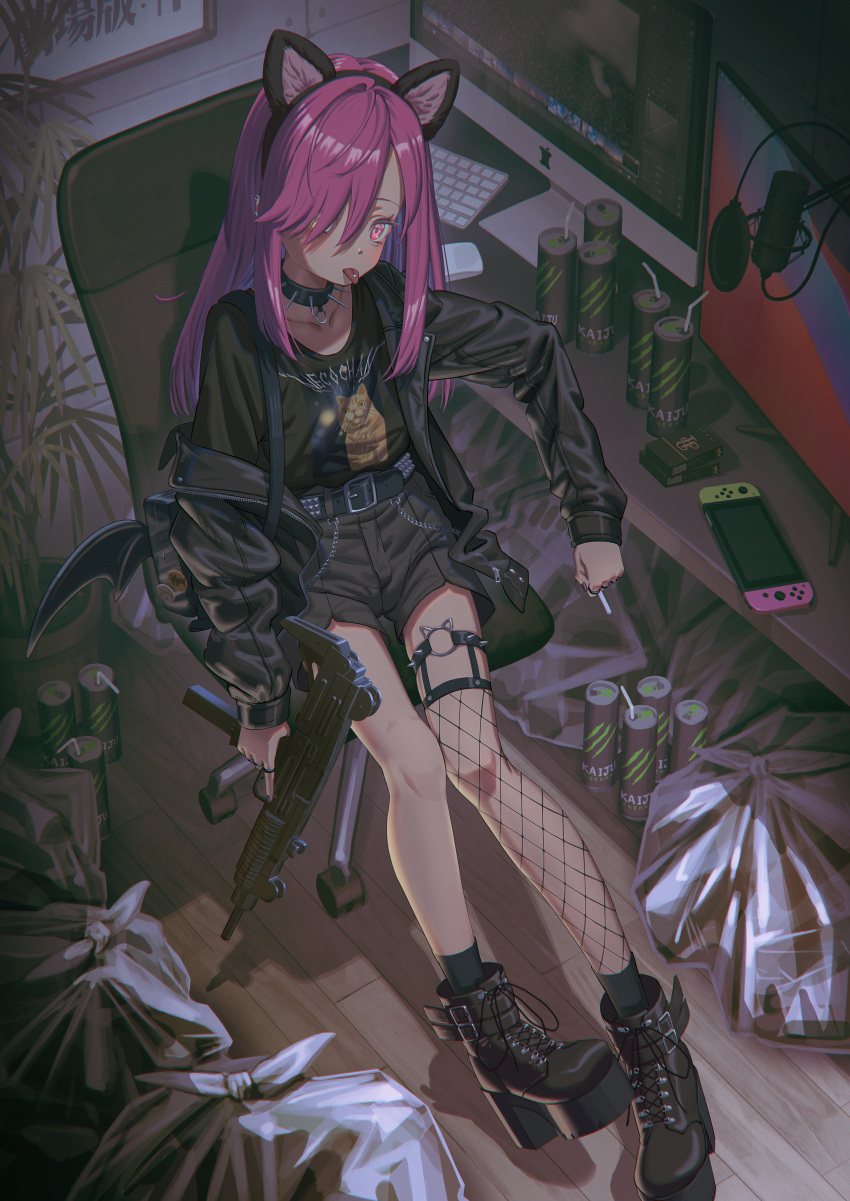 1girl, absurdres, animal_ears, apple_inc., belt, boots, brand_name_imitation, cat_ears