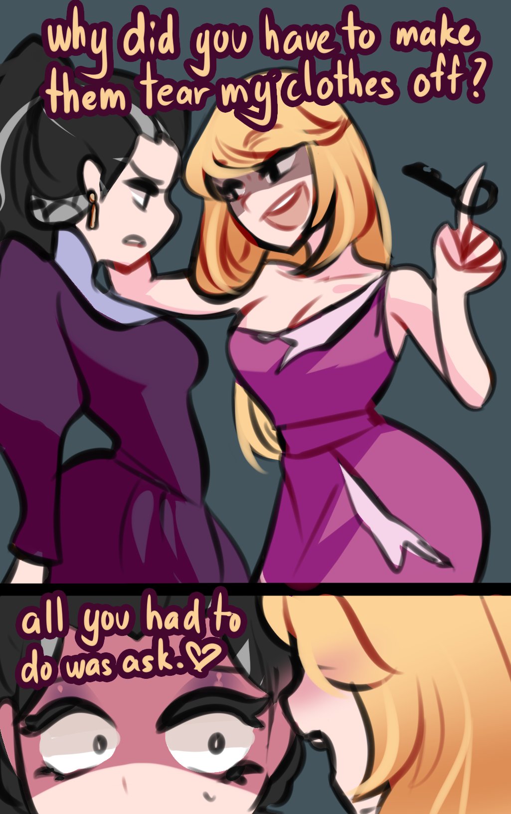 2girls, black_hair, blonde_hair, centurii-chan_(artist), cinderella, cinderella_(grimm), dress, english_commentary