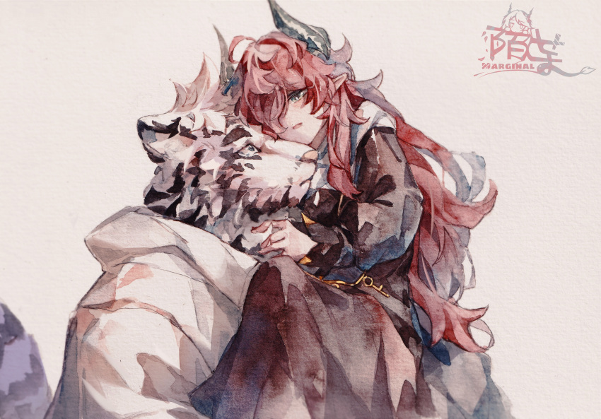 1boy, 1girl, absurdres, ahoge, arknights, bangs, black_dress, blush