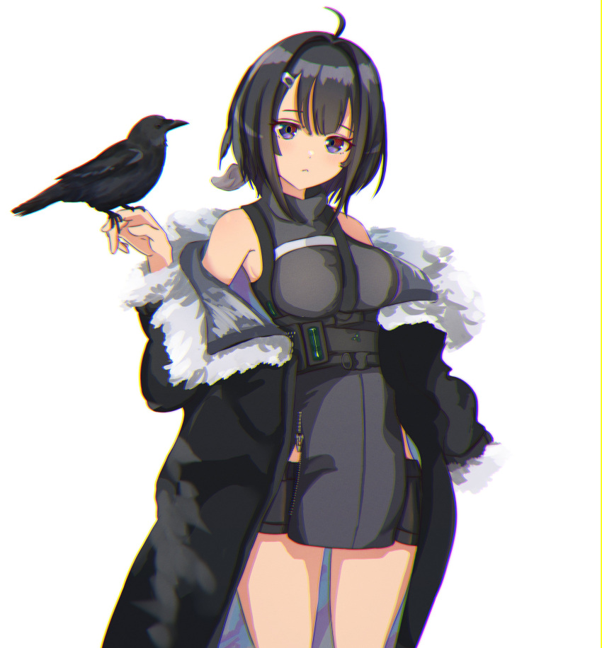 1girl, absurdres, ahoge, arknights, bangs, bare_shoulders, binware, bird