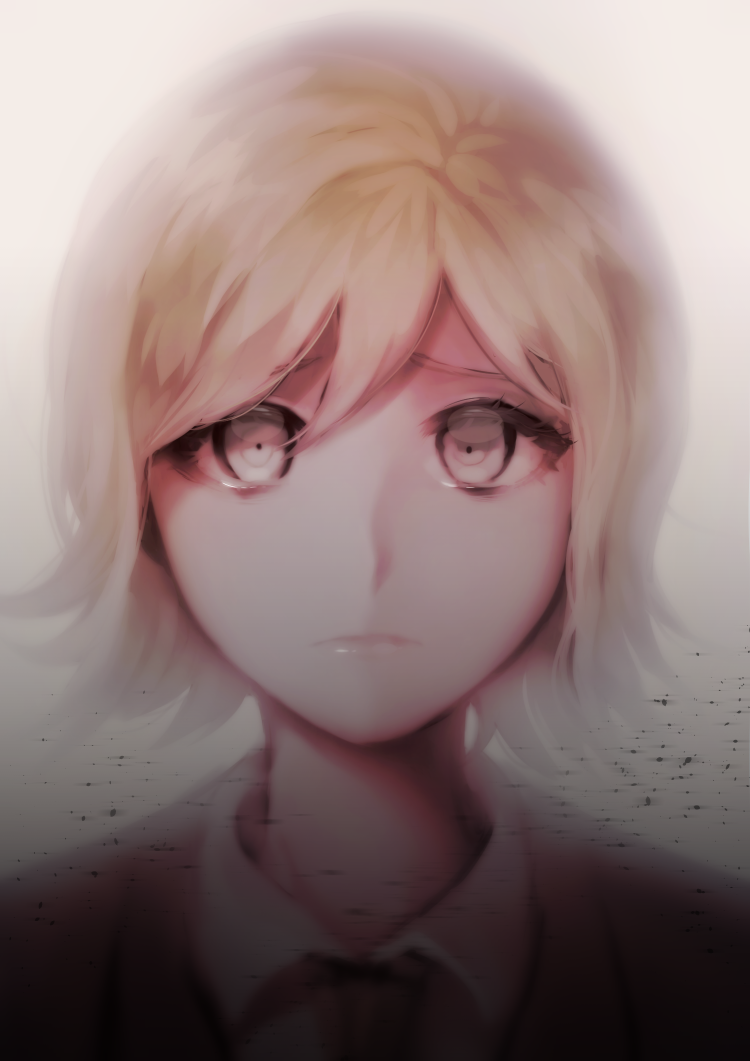 1boy, androgynous, bangs, blonde_hair, brown_hair, closed_mouth, collared_shirt, commentary_request