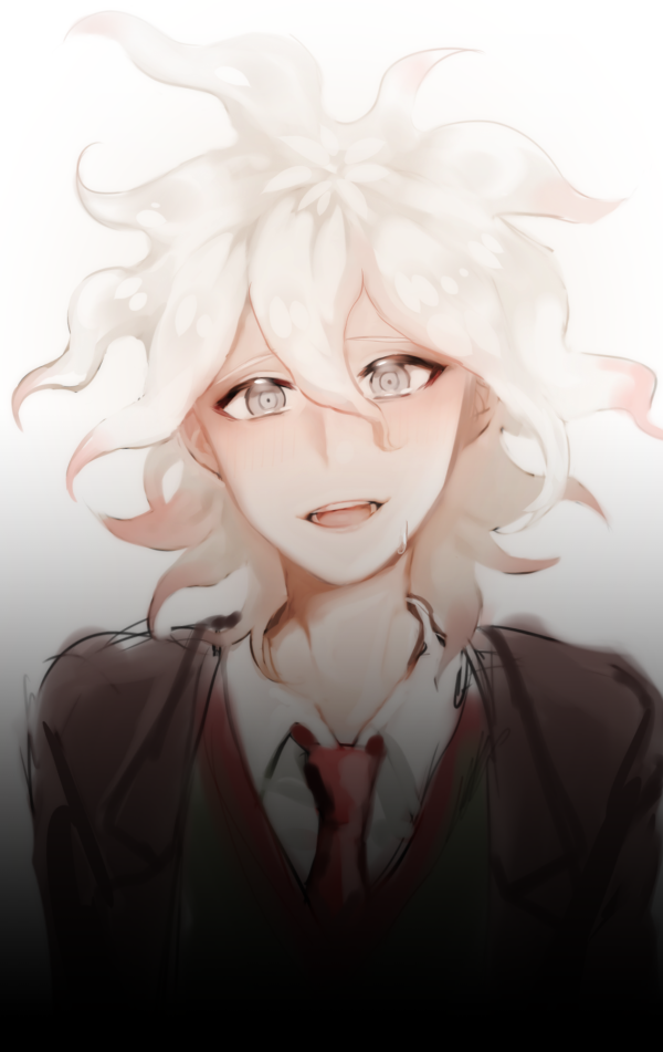 1boy, :d, bangs, black_jacket, brown_vest, collared_shirt, commentary_request, dangan_ronpa_(series)