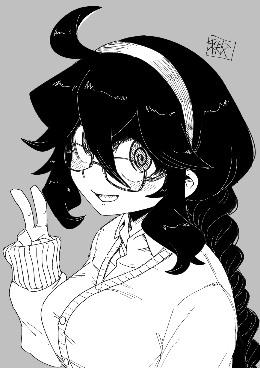 1girl, @_@, ahoge, alternate_costume, alternate_hairstyle, bangs, blush, braid