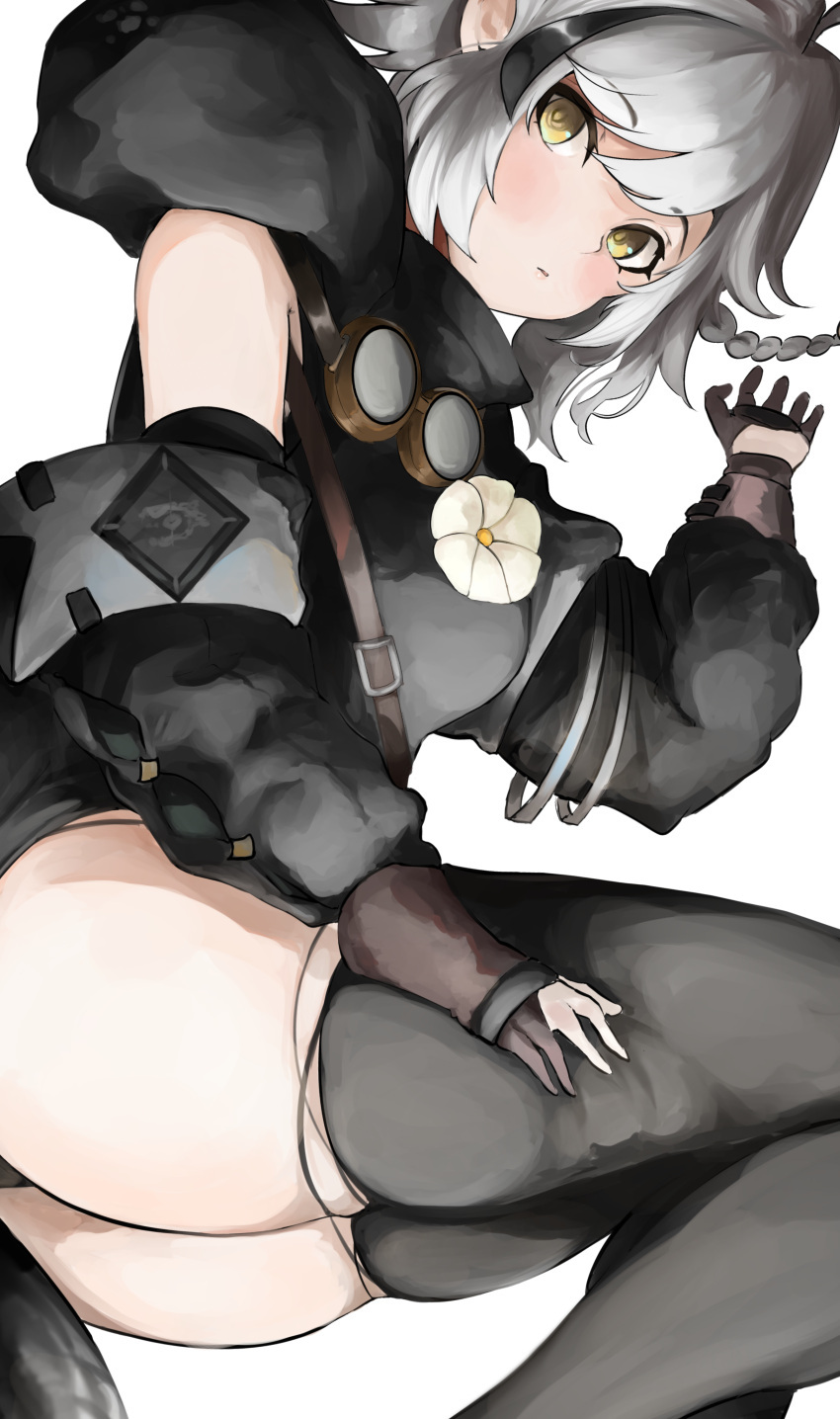 1girl, absurdres, arknights, ass, blush, breasts, closed_mouth, crocodilian_tail