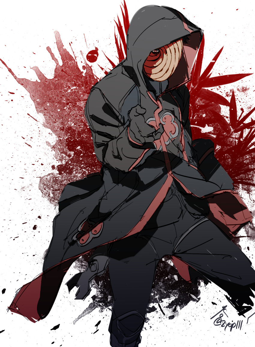 1boy, akatsuki_(naruto), akatsuki_uniform, black_coat, black_gloves, black_hair, black_pants, coat