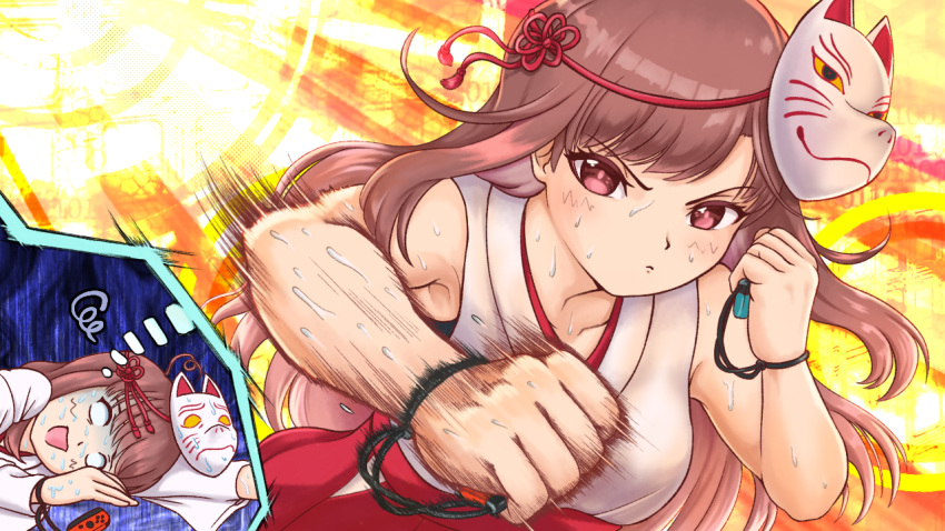 1girl, bangs, breasts, brown_eyes, brown_hair, closed_mouth, commentary_request, cookie_(touhou)