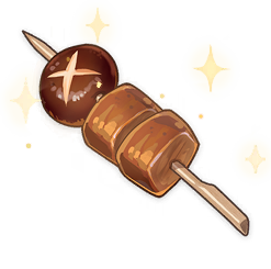 artist_request, brown_theme, chicken-mushroom_skewer_(genshin_impact), chicken_(food), commentary, english_commentary, food, food_focus