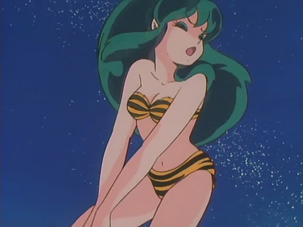 80's, 80s, bikini, cap, green_hair, long_hair, lum, old_school